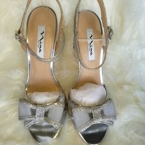 Nina Charm Glitter Fabric Sandals, Size 9